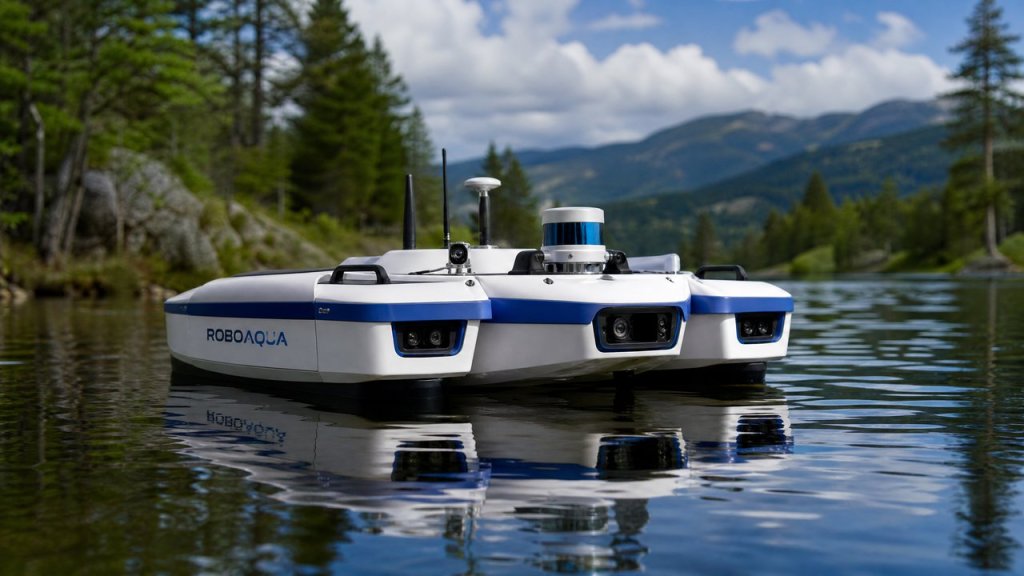 AI Boat Robot Chassis waterproof marine platform on calm lake